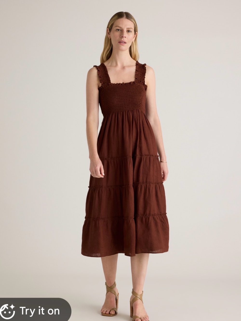 Quince 100% European Linen Smocked Midi Dress